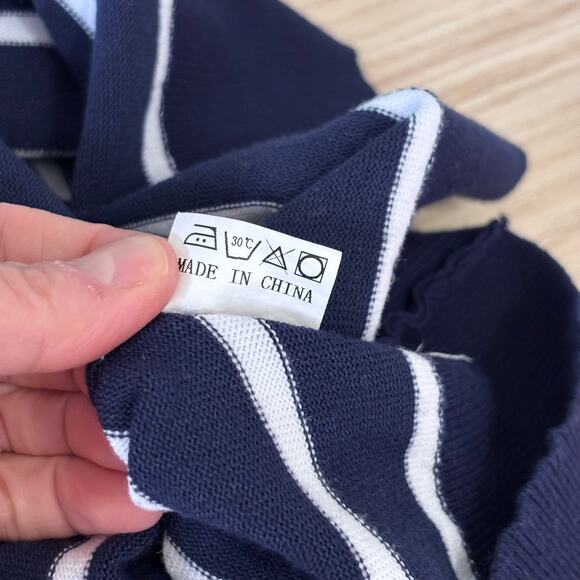 Cardigan Sweater Small Navy Striped Button Thin Sailor Basic Capsule Church - Picture 9 of 9